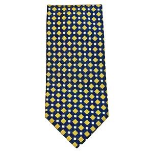 Equestrian Firenre Necktie Tie 100% Silk Made in Italy Texture Navy Yellow White